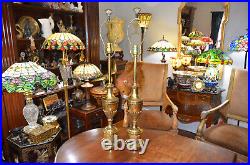 Pair Vintage Stiffel Tall Brass Hollywood Regency Buffet Table Lamps No Shades