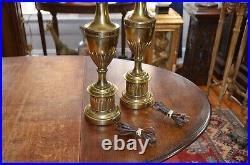 Pair Vintage Stiffel Tall Brass Hollywood Regency Buffet Table Lamps No Shades