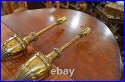 Pair Vintage Stiffel Tall Brass Hollywood Regency Buffet Table Lamps No Shades