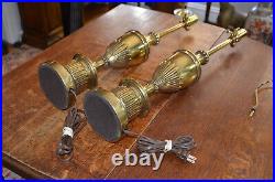 Pair Vintage Stiffel Tall Brass Hollywood Regency Buffet Table Lamps No Shades