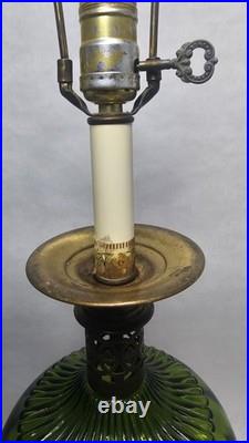 Pair Vtg Mid Century Green Optic Glass Globe Hollywood Regency Lamps