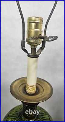 Pair Vtg Mid Century Green Optic Glass Globe Hollywood Regency Lamps