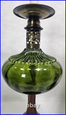 Pair Vtg Mid Century Green Optic Glass Globe Hollywood Regency Lamps