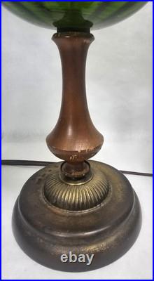 Pair Vtg Mid Century Green Optic Glass Globe Hollywood Regency Lamps