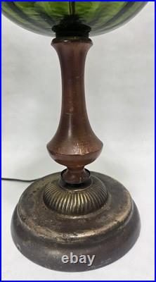 Pair Vtg Mid Century Green Optic Glass Globe Hollywood Regency Lamps