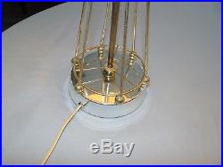 Pair Vtg Mid-Century Modern Atomic Sputnik Table Lamps Fiberglass 2 Tier Shades