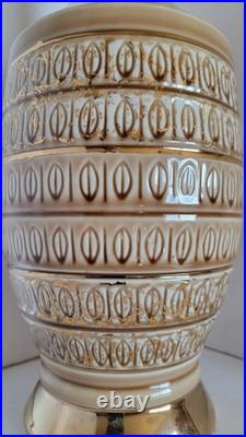 Pair Vtg Mid Century Modern Cocoa Brown & Gold all Ceramic Table Lamps