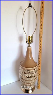 Pair Vtg Mid Century Modern Cocoa Brown & Gold all Ceramic Table Lamps
