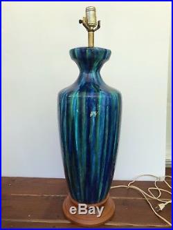 Pair XL Vintage Blue Green Drip Glaze Retro Art Pottery Lamps Mid Century Modern