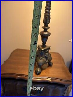 Pair antique bronze table lamps 29 Tall