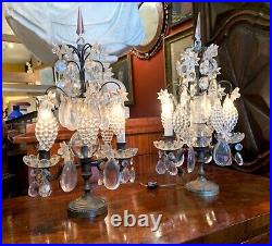 Pair of 19th Century Italian Girandole Crystal Table Lamps With Grape Pendants