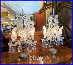 Pair of 19th Century Italian Girandole Crystal Table Lamps With Grape Pendants