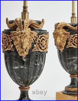 Pair of 19th Century Louis XVI Style Gilt Bronze Mounted Verde Antico Marble Urn