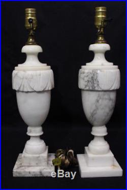 Pair of 2 Vintage Neoclassical Hand Carved Italian Alabaster Marble Urn Lamps