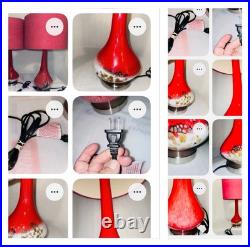 Pair of Anchor Hocking Mid Century Red Hand Blown Glass Table Lamps With Shades Pair of Anchor Hocking Mid Century Red Hand Blown Glass Table Lamps With Shades