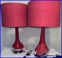 Pair of Anchor Hocking Mid Century Red Hand Blown Glass Table Lamps With Shades Pair of Anchor Hocking Mid Century Red Hand Blown Glass Table Lamps With Shades