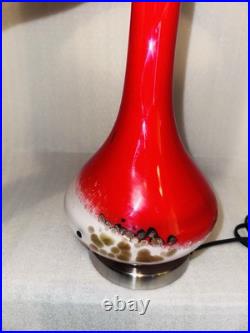 Pair of Anchor Hocking Mid Century Red Hand Blown Glass Table Lamps With Shades Pair of Anchor Hocking Mid Century Red Hand Blown Glass Table Lamps With Shades