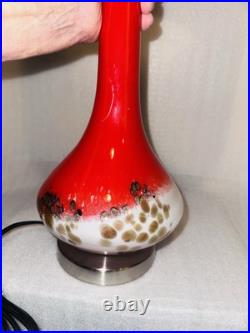 Pair of Anchor Hocking Mid Century Red Hand Blown Glass Table Lamps With Shades Pair of Anchor Hocking Mid Century Red Hand Blown Glass Table Lamps With Shades