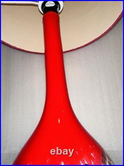 Pair of Anchor Hocking Mid Century Red Hand Blown Glass Table Lamps With Shades