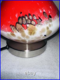 Pair of Anchor Hocking Mid Century Red Hand Blown Glass Table Lamps With Shades