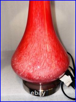 Pair of Anchor Hocking Mid Century Red Hand Blown Glass Table Lamps With Shades