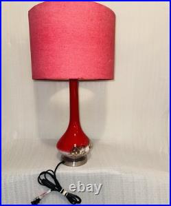Pair of Anchor Hocking Mid Century Red Hand Blown Glass Table Lamps With Shades