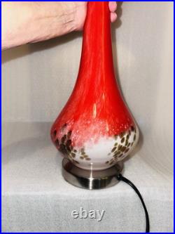 Pair of Anchor Hocking Mid Century Red Hand Blown Glass Table Lamps With Shades
