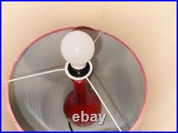 Pair of Anchor Hocking Mid Century Red Hand Blown Glass Table Lamps With Shades