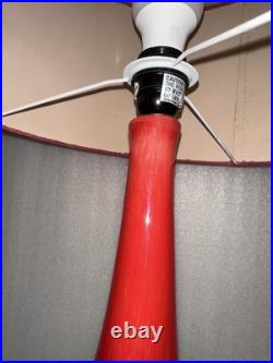 Pair of Anchor Hocking Mid Century Red Hand Blown Glass Table Lamps With Shades
