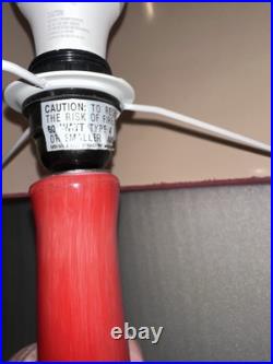 Pair of Anchor Hocking Mid Century Red Hand Blown Glass Table Lamps With Shades