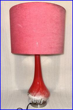 Pair of Anchor Hocking Mid Century Red Hand Blown Glass Table Lamps With Shades