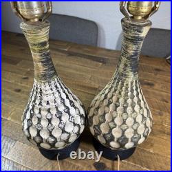 Pair of MCM Chalk Ware Lamps, Vintage, 23-inch, Wavy Rippled Motif (Stain on 1)