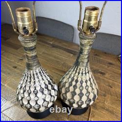 Pair of MCM Chalk Ware Lamps, Vintage, 23-inch, Wavy Rippled Motif (Stain on 1)