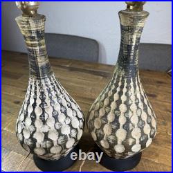 Pair of MCM Chalk Ware Lamps, Vintage, 23-inch, Wavy Rippled Motif (Stain on 1)