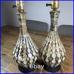 Pair of MCM Chalk Ware Lamps, Vintage, 23-inch, Wavy Rippled Motif (Stain on 1)