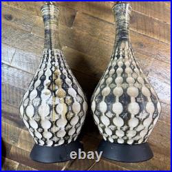 Pair of MCM Chalk Ware Lamps, Vintage, 23-inch, Wavy Rippled Motif (Stain on 1)