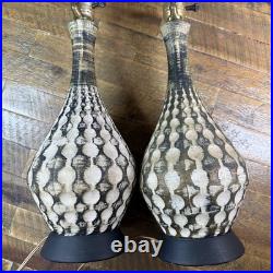 Pair of MCM Chalk Ware Lamps, Vintage, 23-inch, Wavy Rippled Motif (Stain on 1)