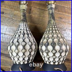 Pair of MCM Chalk Ware Lamps, Vintage, 23-inch, Wavy Rippled Motif (Stain on 1)