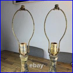 Pair of MCM Chalk Ware Lamps, Vintage, 23-inch, Wavy Rippled Motif (Stain on 1)