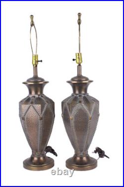 Pair of Vintage 1960s Ornate Hammered Brass Table Lamps
