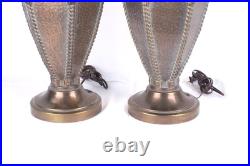 Pair of Vintage 1960s Ornate Hammered Brass Table Lamps
