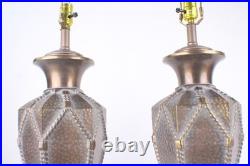 Pair of Vintage 1960s Ornate Hammered Brass Table Lamps