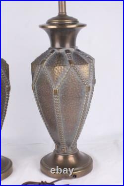 Pair of Vintage 1960s Ornate Hammered Brass Table Lamps