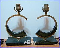 Pair of Vintage Art Deco Brass & Wood Table Lamps Very Rare (Chanel)