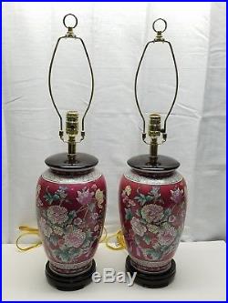 Pair of Vintage Asian Ceramic Pottery Table Lamp Ginger Jar Hollywood Regency