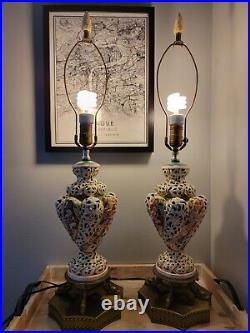 Pair of Vintage Capodimonte Style Hand Painted Porcelain Table Lamps TESTED