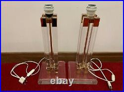 Pair of Vintage Charles Hollis Jones Lucite and Brass Table Lamps