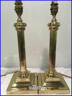 Pair of Vintage Christopher Wray Antiqued brass Reeded Column Table lamps