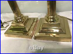 Pair of Vintage Christopher Wray Antiqued brass Reeded Column Table lamps