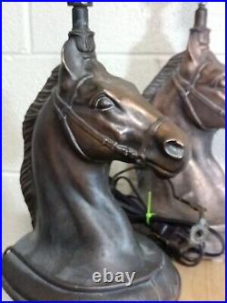 Pair of Vintage Equestrian Horse Head Table Lamps Bronze Finish, Classic Decor